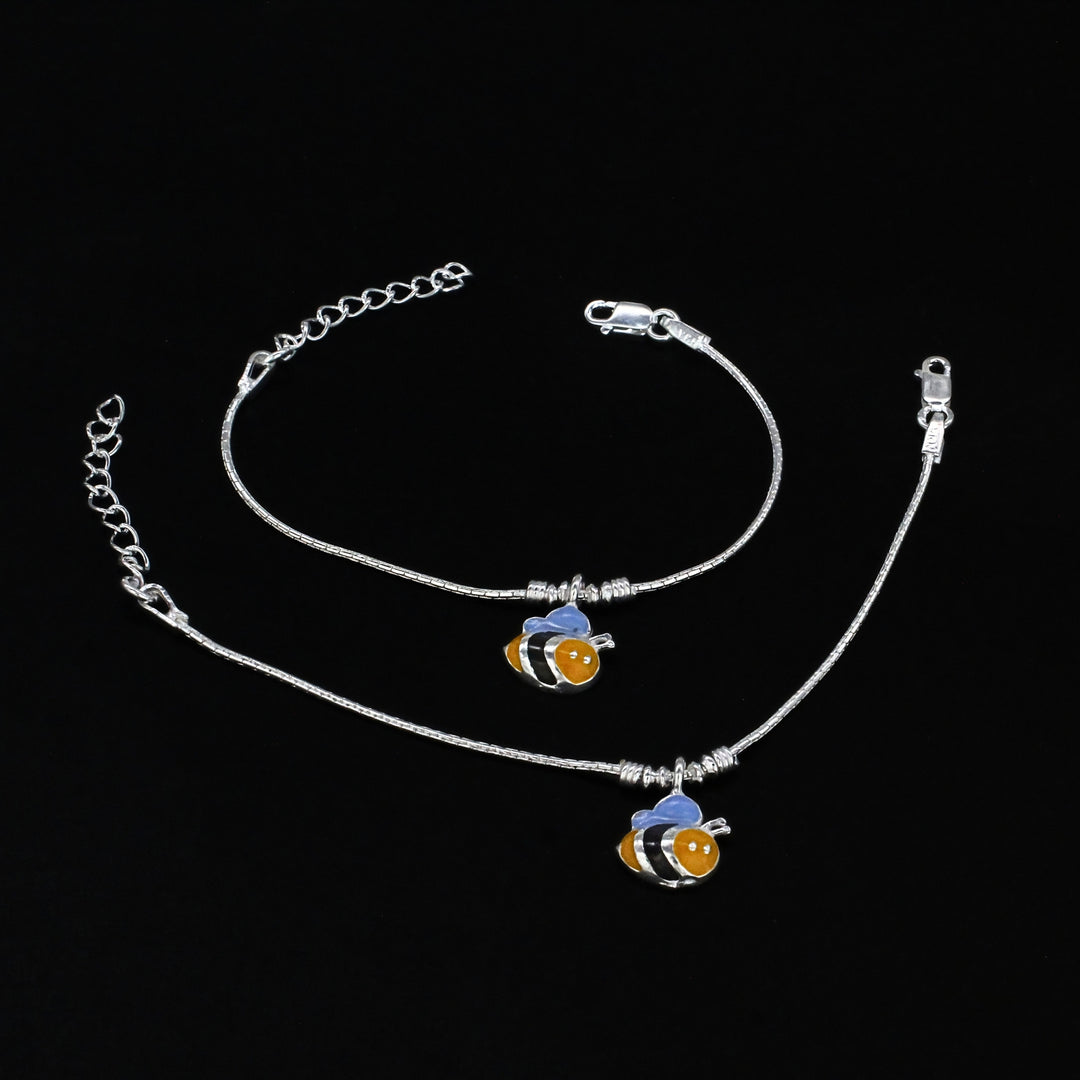 Real Silver Bumblebee Enamel Chain Kids Anklet
