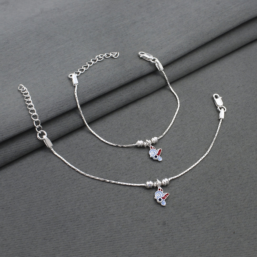 Real Silver Flying Bird Charm Kids Anklet