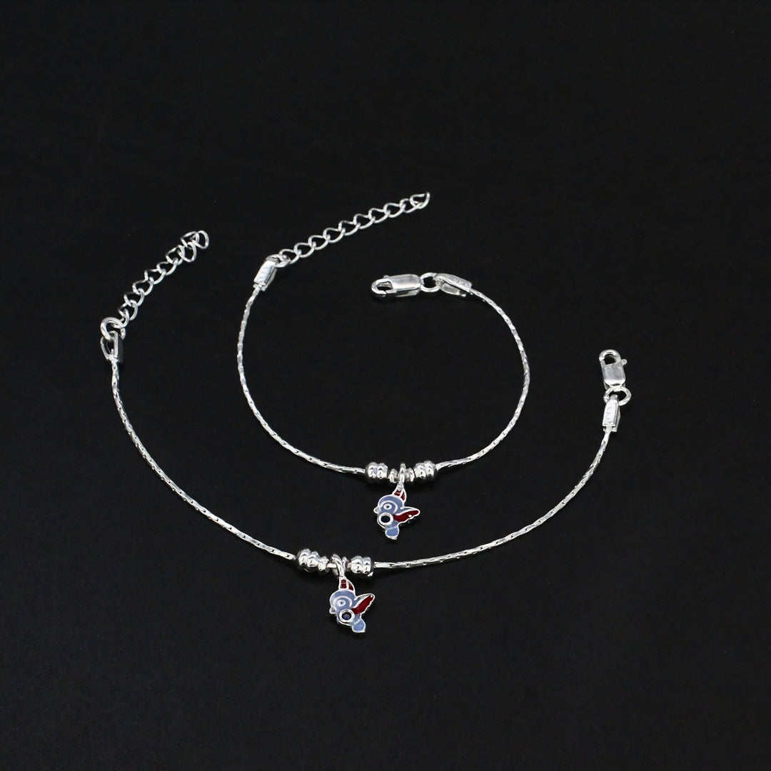 Real Silver Flying Bird Charm Kids Anklet