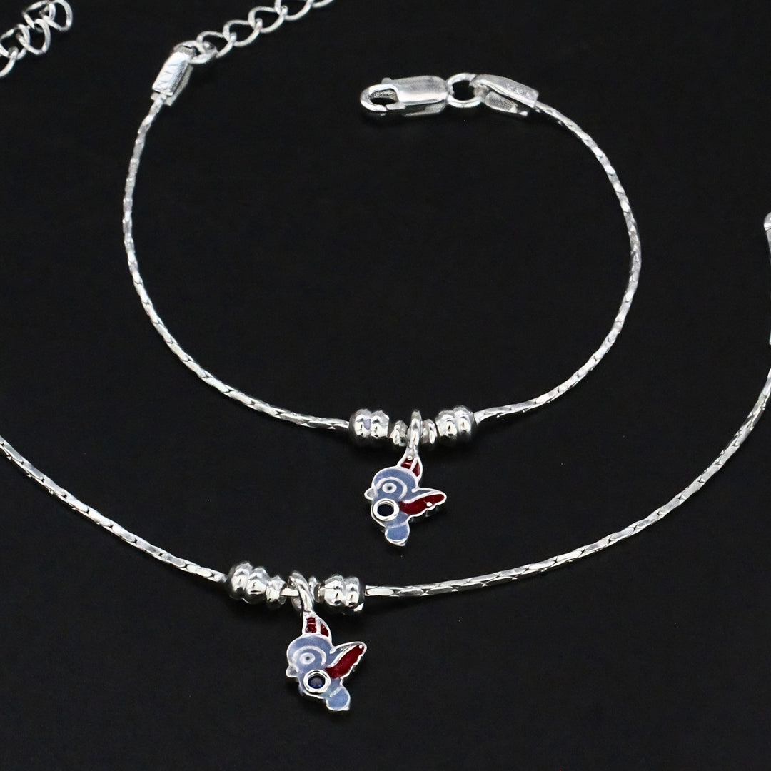 Real Silver Flying Bird Charm Kids Anklet