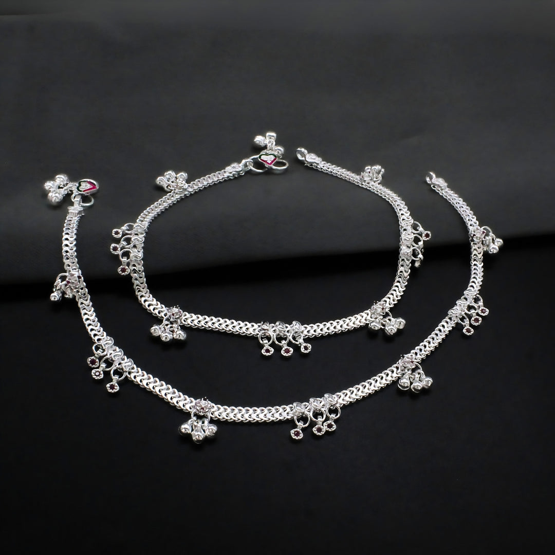 Indian Traditional Real Silver Women Anklet  Pair 10.3"