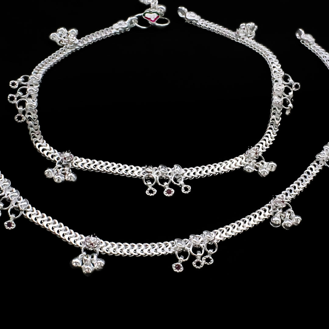 Indian Traditional Real Silver Women Anklet  Pair 10.3"