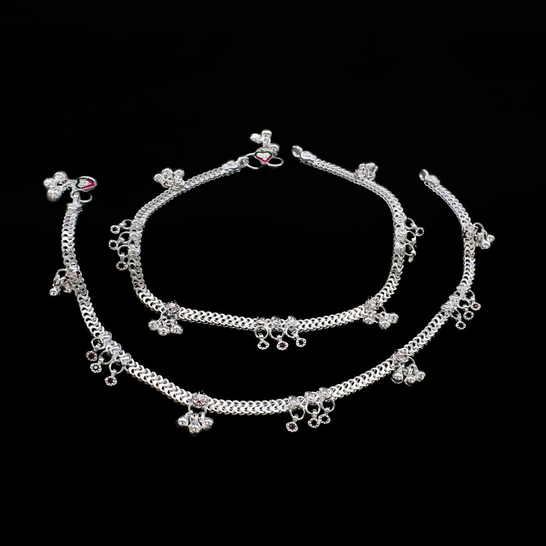 Indian Traditional Real Silver Women Anklet  Pair 10.3"
