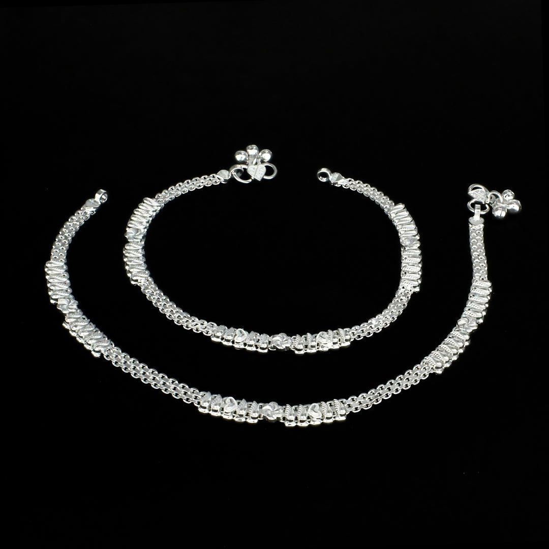 Real Silver Leaf and Flower design Women Anklet Pair 10.3"
