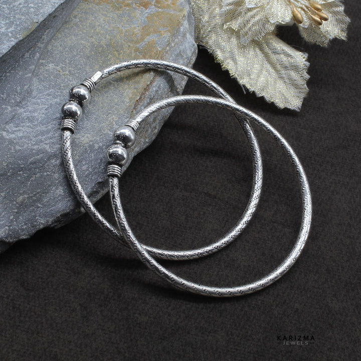 Set of 2 Fancy Real Silver Oxidized  Bangle Bracelet