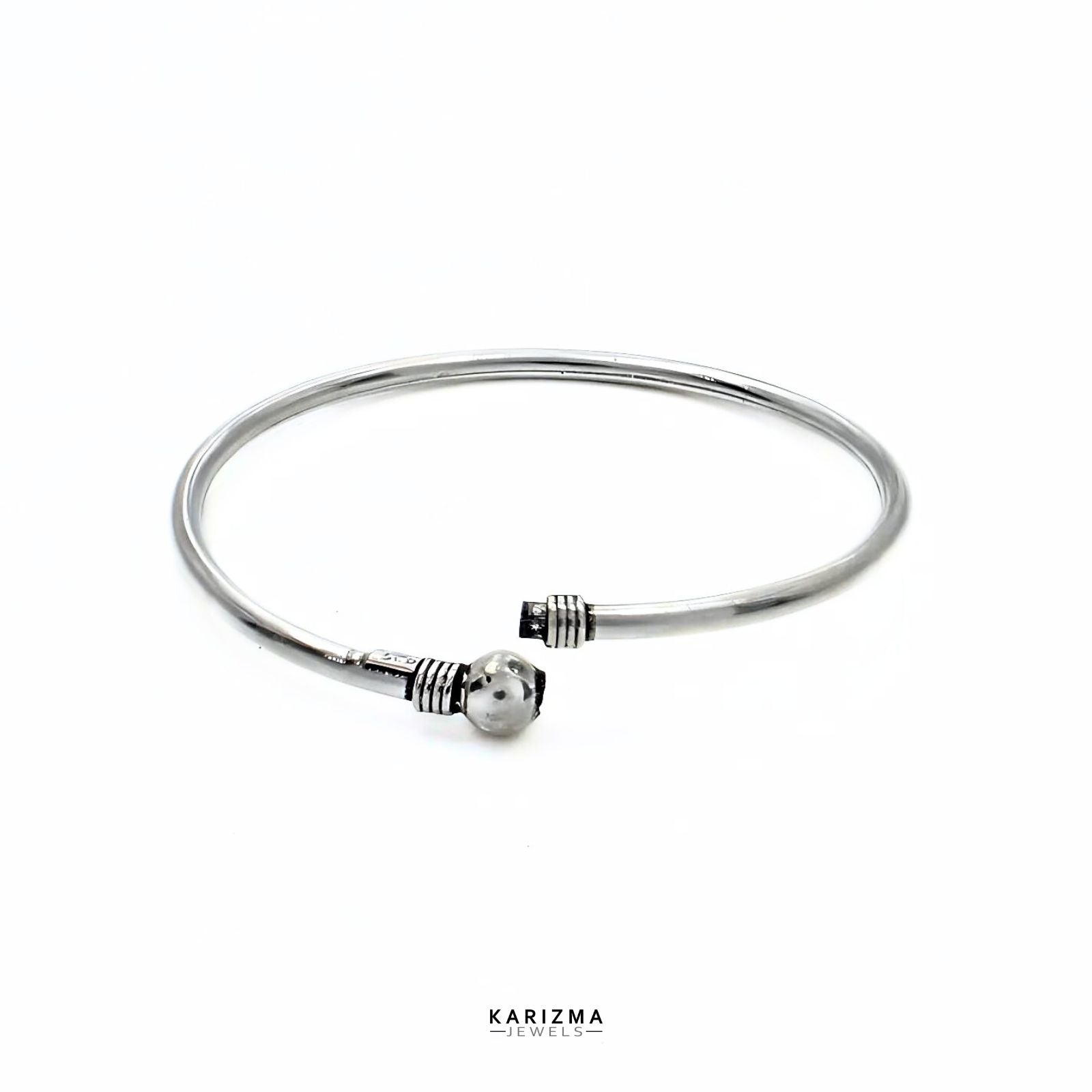 Hollow Real Silver Oxidized Women Openable Single Bangle Bracelet