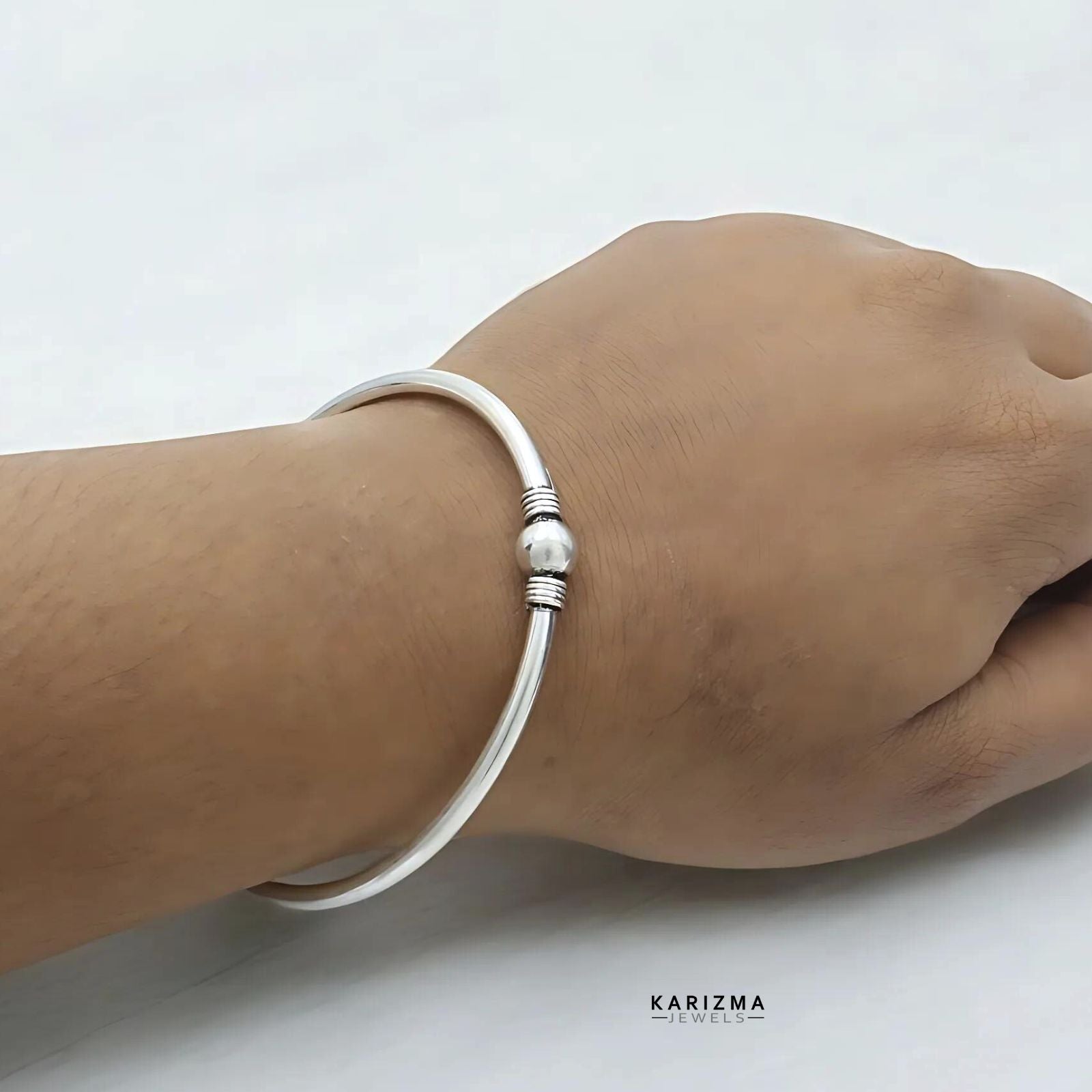 Hollow Real Silver Oxidized Women Openable Single Bangle Bracelet