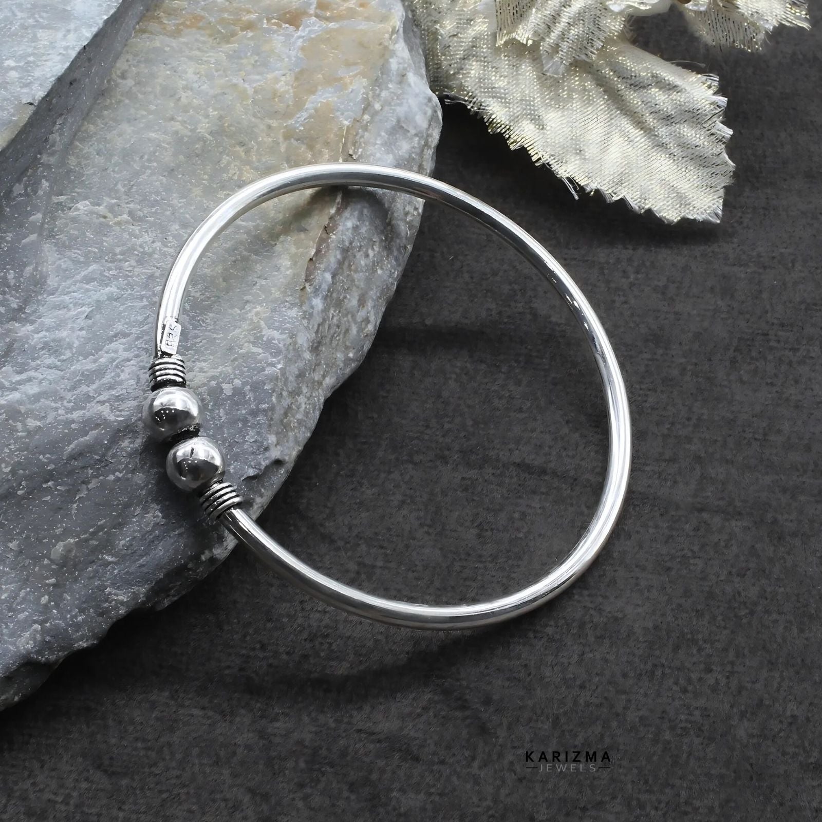 Hollow Real Silver Oxidized Women Openable Single Bangle Bracelet 5. Karizma Jewels