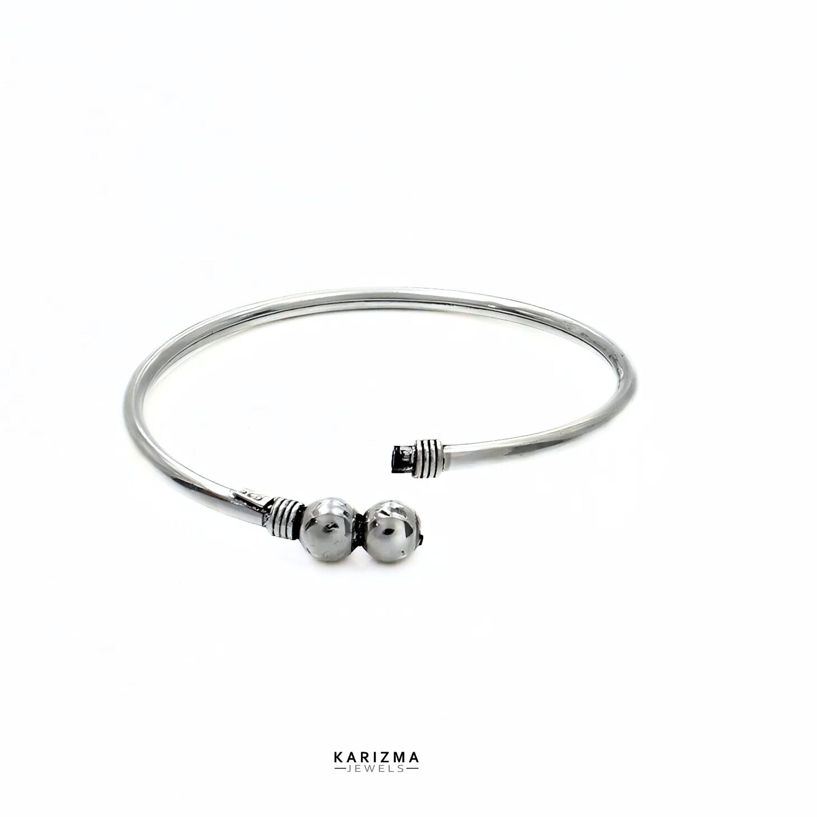 Hollow Real Silver Oxidized Women Openable Single Bangle Bracelet