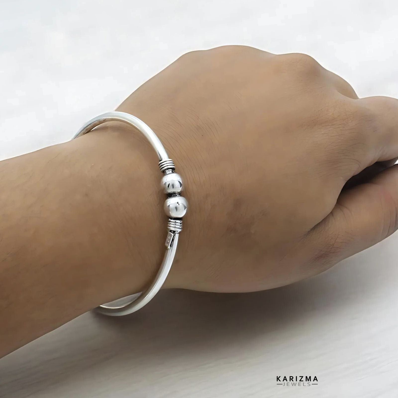 Hollow Real Silver Oxidized Women Openable Single Bangle Bracelet