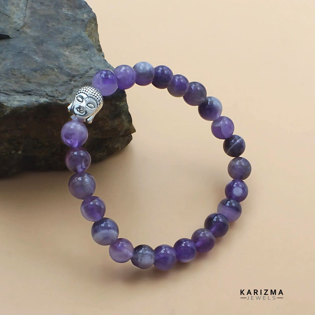 Natural Purple Amethyst stones With Buddha Face Reiki Healing Meditation and Protections Crystal Beads Bracelet