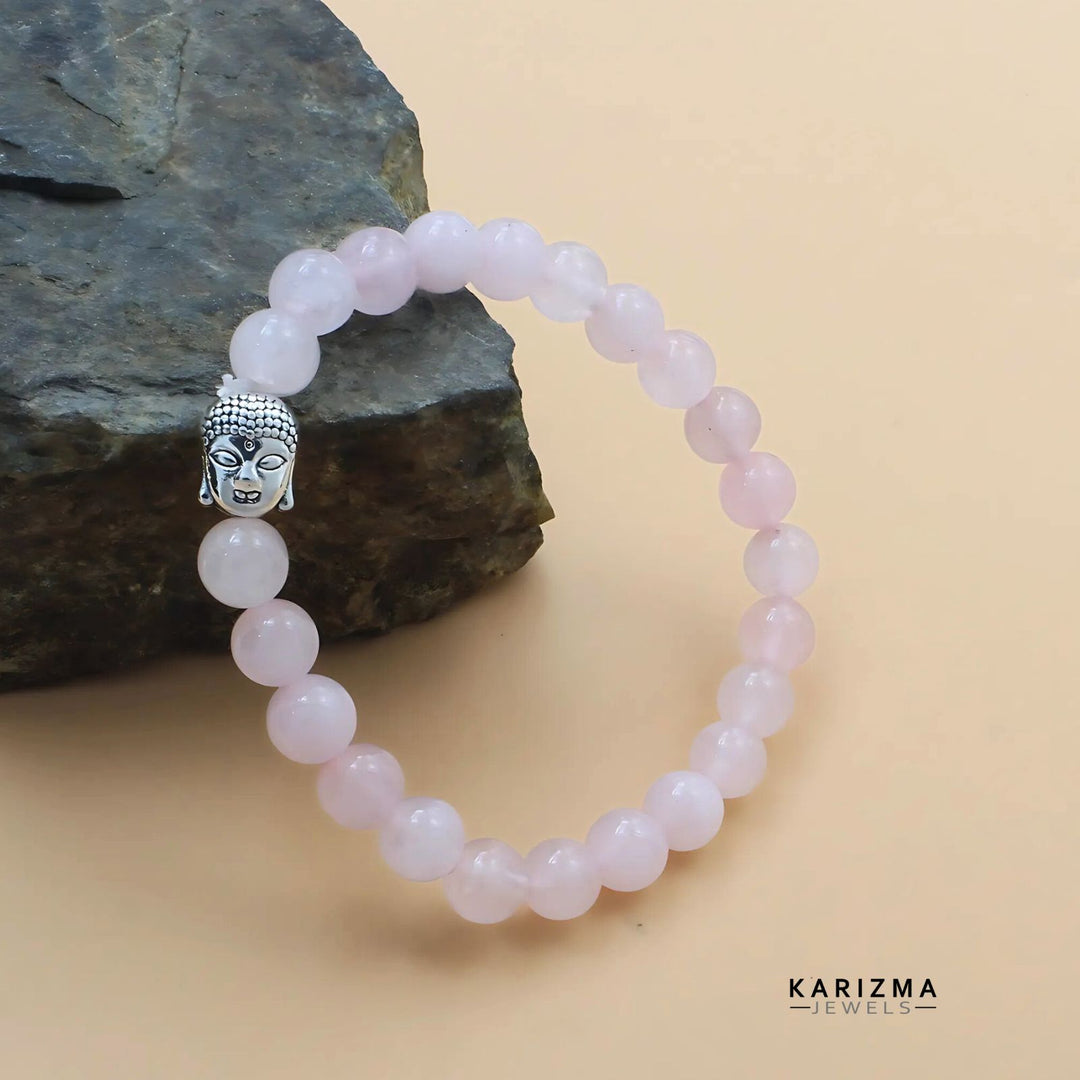 Rose Quartz Gemstone Buddha Face Reiki Healing Meditation and Protections Crysta Beads Bracelet