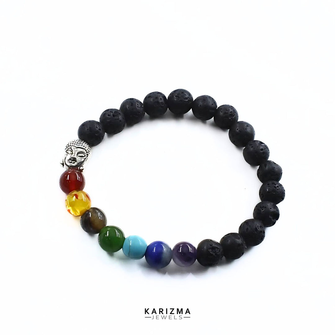 7 Chakras Lava Rock Beads Black Stones Reiki Healing Buddha Bracelet for Men and Women