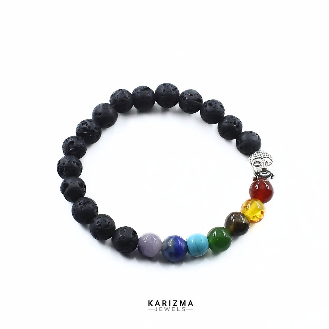 7 Chakras Lava Rock Beads Black Stones Reiki Healing Buddha Bracelet for Men and Women