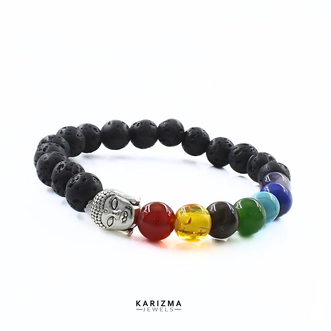 7 Chakras Lava Rock Beads Black Stones Reiki Healing Buddha Bracelet for Men and Women