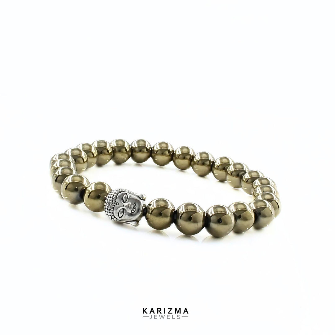 Natural Golden Pyrite Stones Reiki Healing Buddha face Bracelet for Men and Women