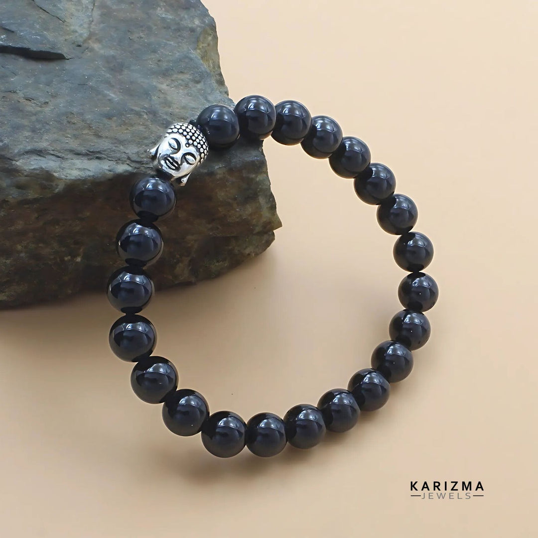 Natural Black Tourmaline Stones Reiki Healing Buddha face Bracelet for Men and Women