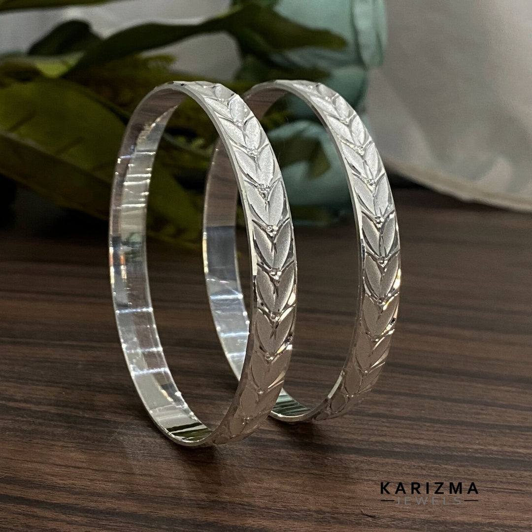 990 Real Sterling Silver Women Leaf design party wear Bangles Bracelet (Kangan) Pair - 6.3 CM