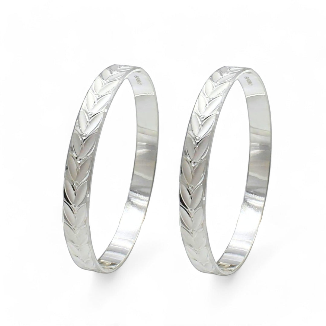 990 Real Sterling Silver Women Leaf design party wear Bangles Bracelet (Kangan) Pair - 6.3 CM