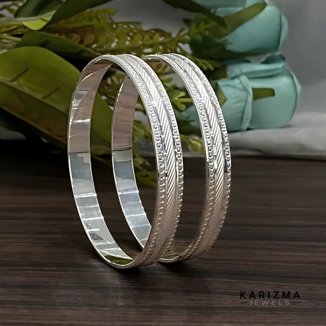 990 Real Sterling Silver Women stylish party wear Bangles Bracelet (Kangan) Pair - 6.2 CM