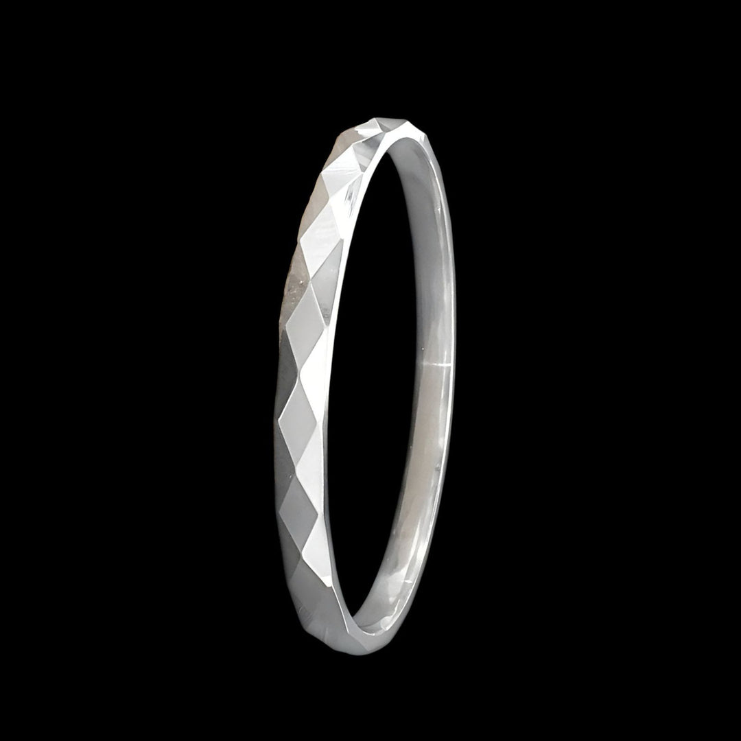 990 Real Silver diamond cut Men's round Bangle Bracelet - 6 CM