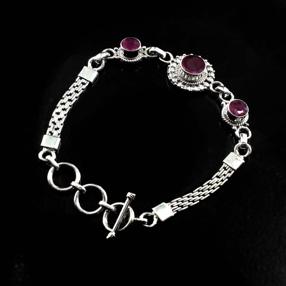 Real Sterling Silver Round Cut Stone Oxidized Bracelet Gift For Girls Women