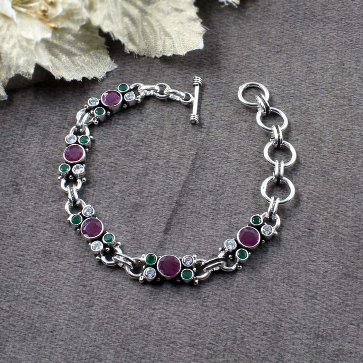 Indian Real Sterling Silver Cut Stone Oxidized Bracelet Gift For Girls Women