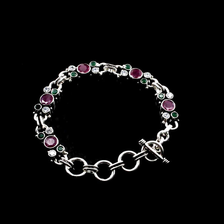 Indian Real Sterling Silver Cut Stone Oxidized Bracelet Gift For Girls Women