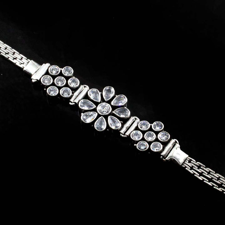 Real Sterling Silver White CZ Oxidized Bracelet Gift For Girls Women