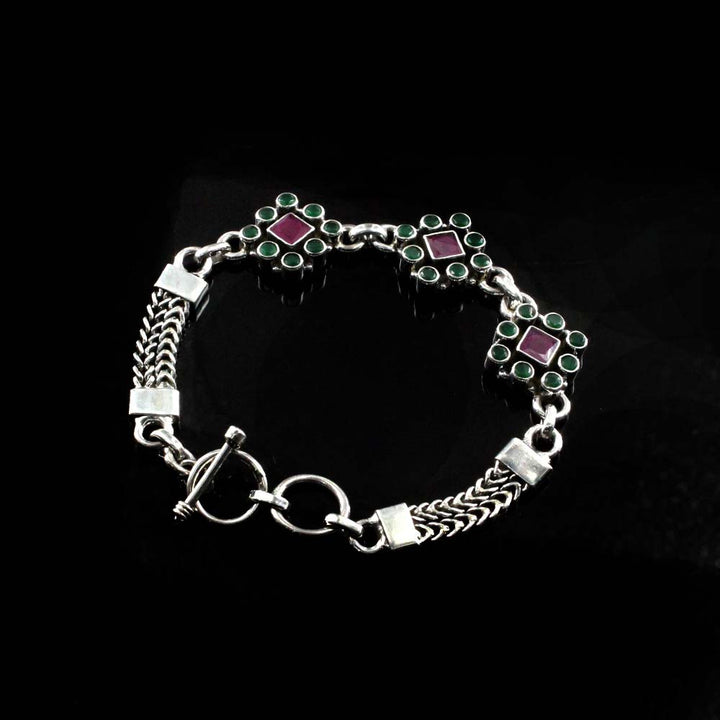 Real Sterling Silver Fabulous Cut Stone Oxidized Bracelet Gift For Girls Women