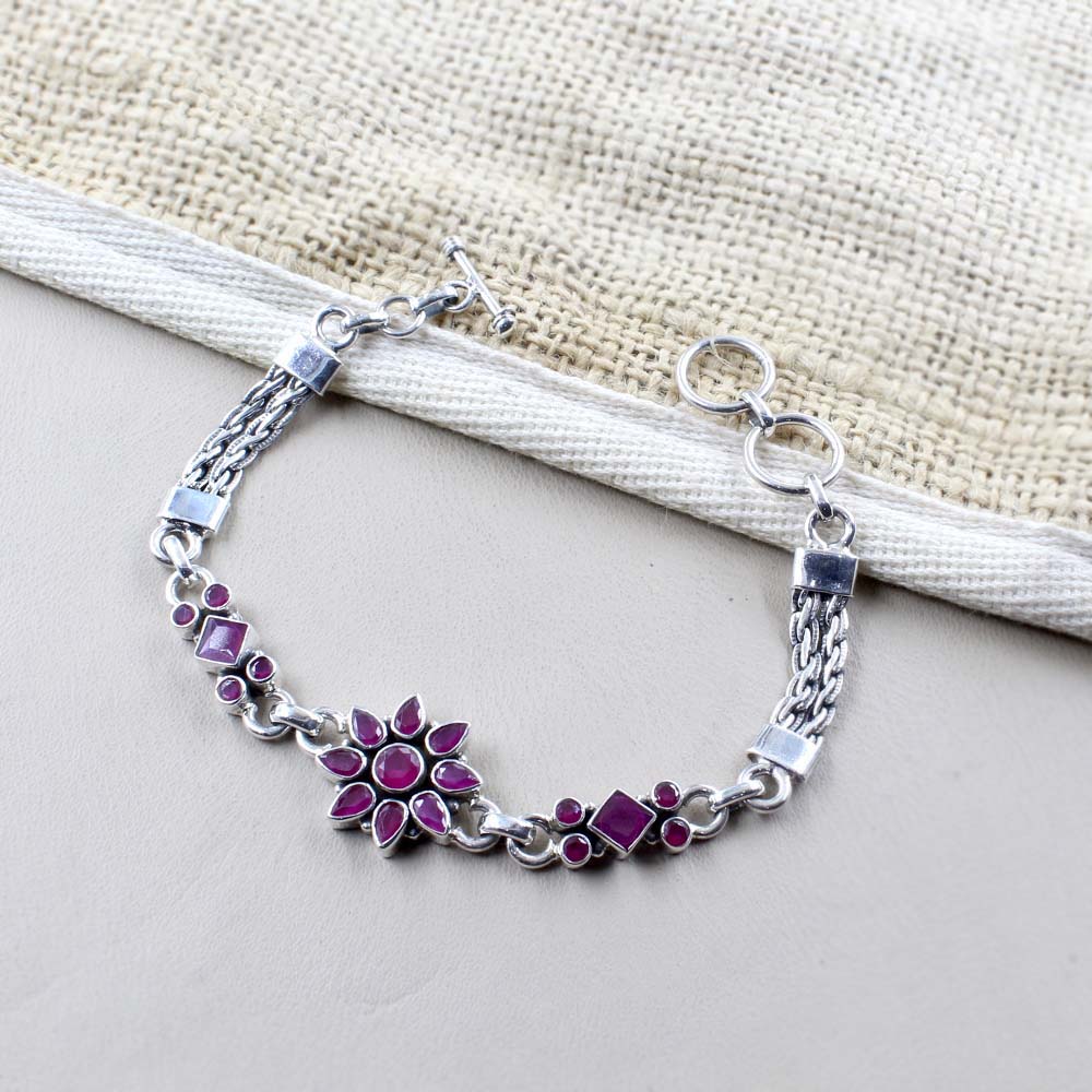 Ethnic Style Real Silver Cut Stone Oxidized Bracelet Gift For Girls Women