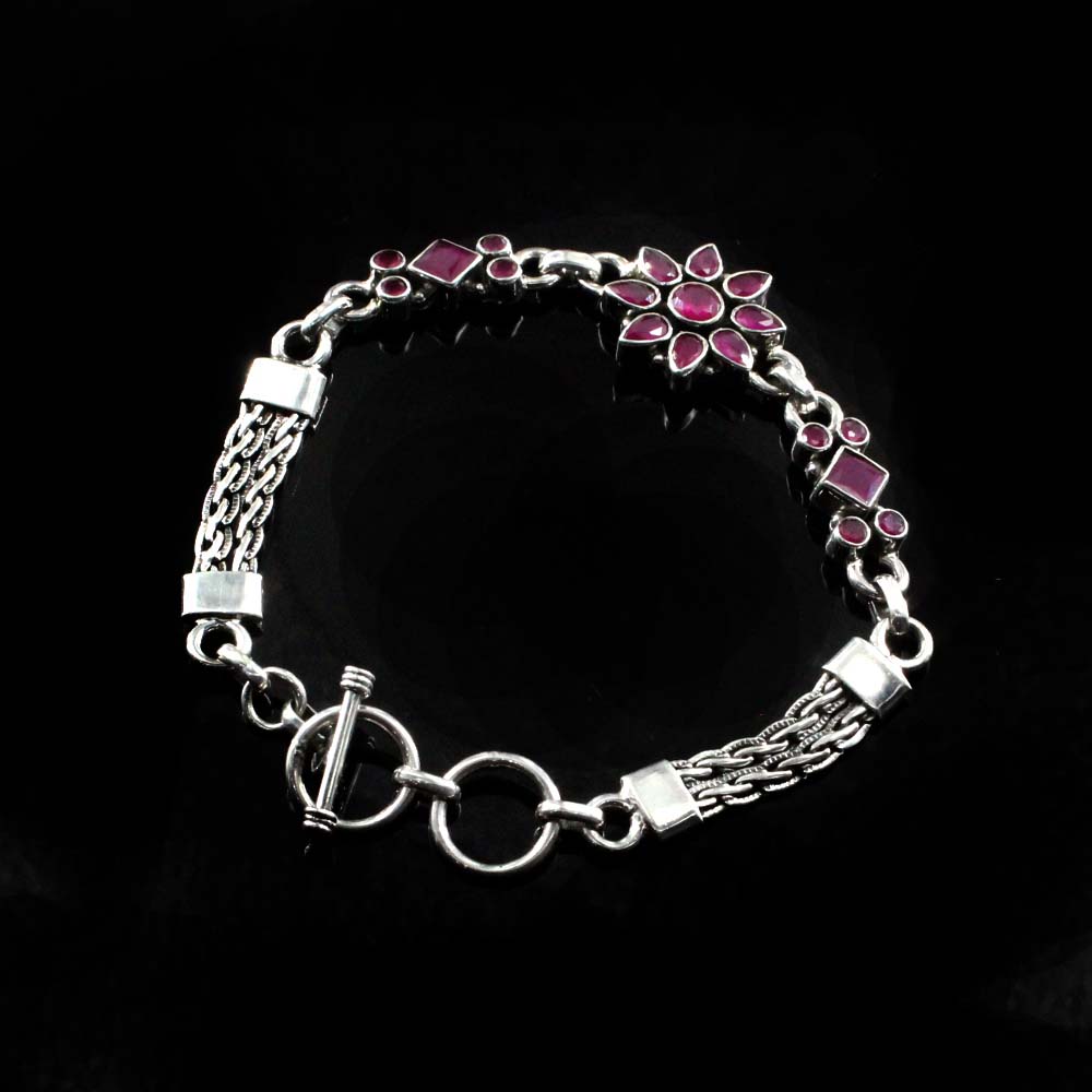 Ethnic Style Real Silver Cut Stone Oxidized Bracelet Gift For Girls Women