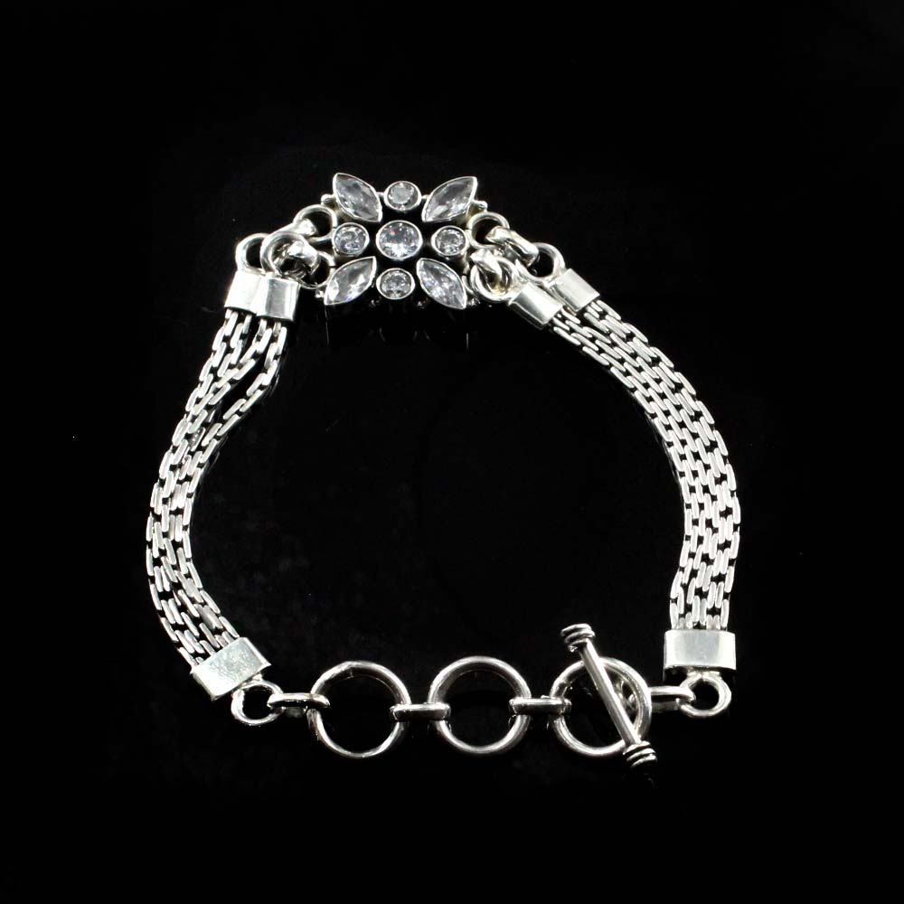 Traditional Real Silver White CZ Oxidized Bracelet Gift For Girls Women