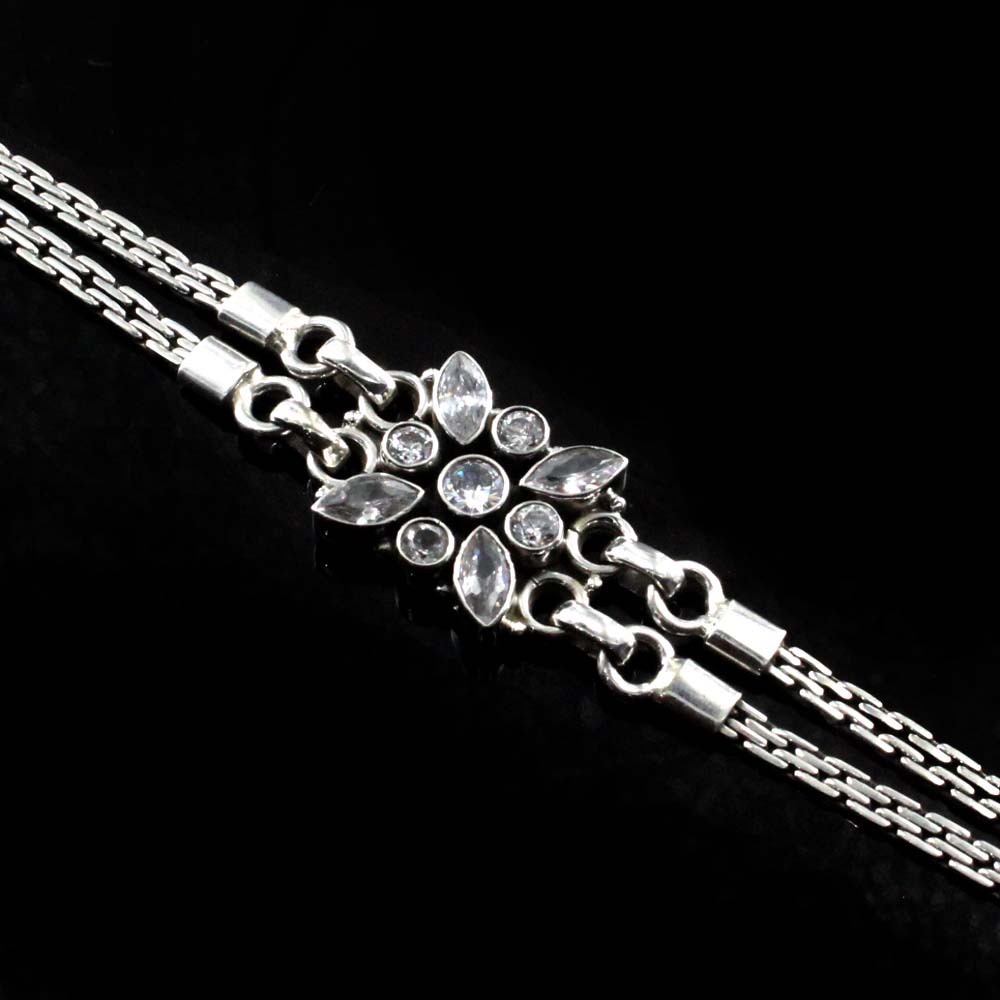 Traditional Real Silver White CZ Oxidized Bracelet Gift For Girls Women