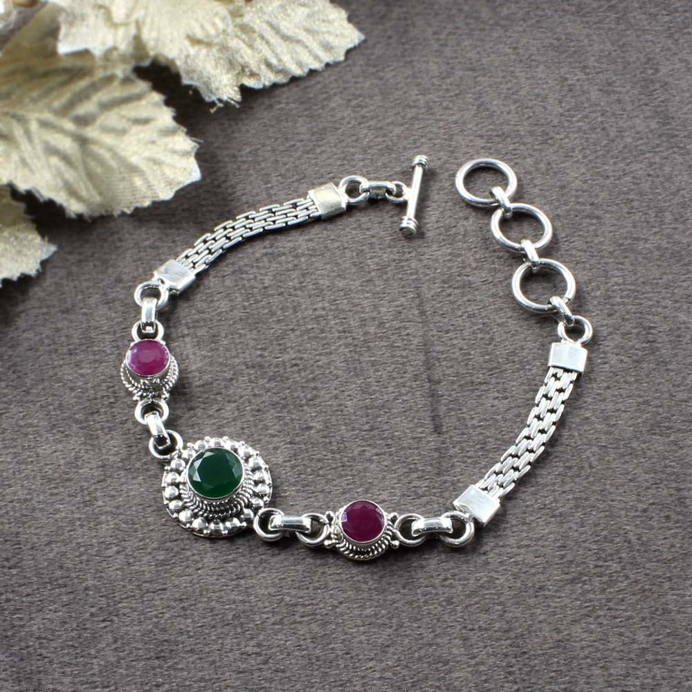 Real Silver Oxidized Cut Stone Bracelet Gift For Girls Women