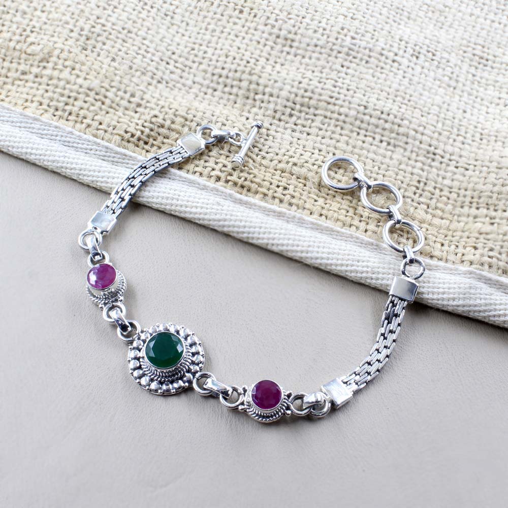 Real Silver Oxidized Cut Stone Bracelet Gift For Girls Women