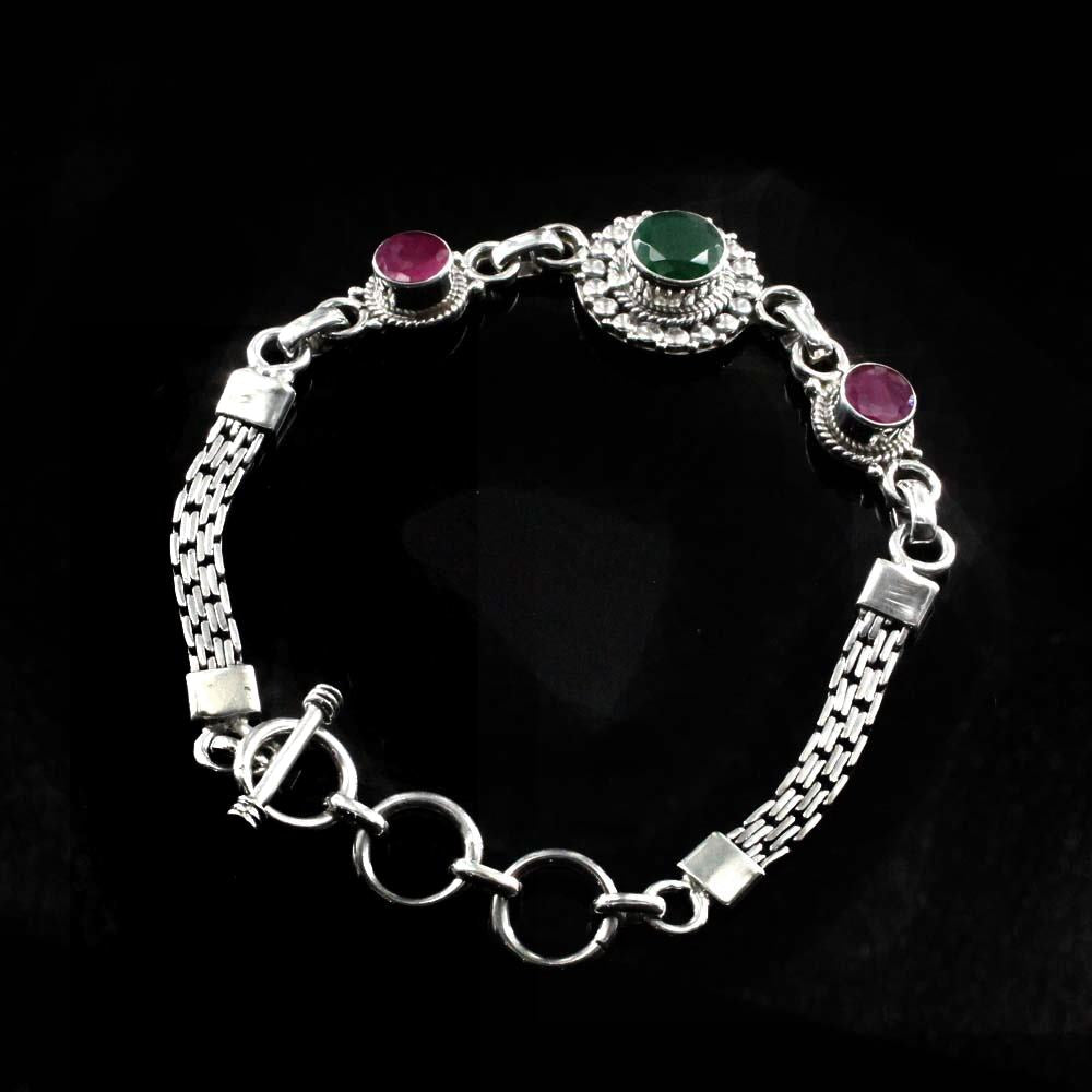 Real Silver Oxidized Cut Stone Bracelet Gift For Girls Women