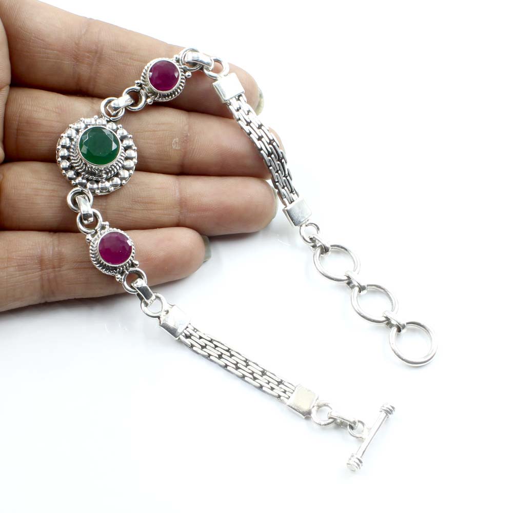 Real Silver Oxidized Cut Stone Bracelet Gift For Girls Women