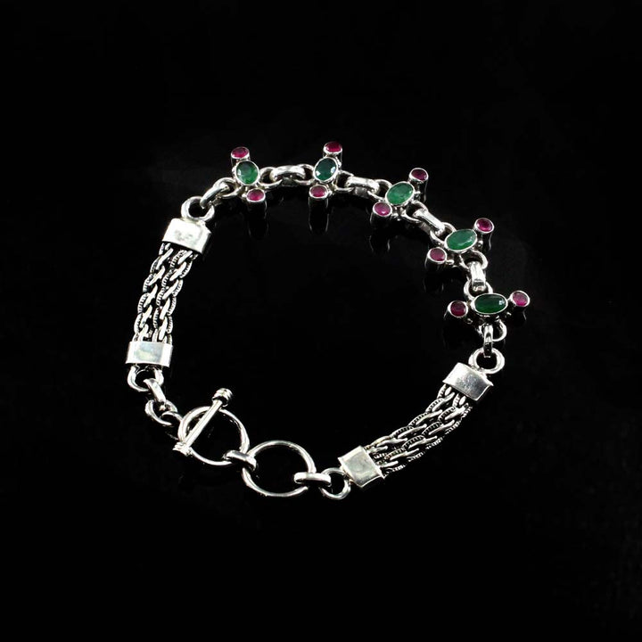 Boho Style Real  Sterling Silver Cut Stone Oxidized Bracelet Gift For Girls Women