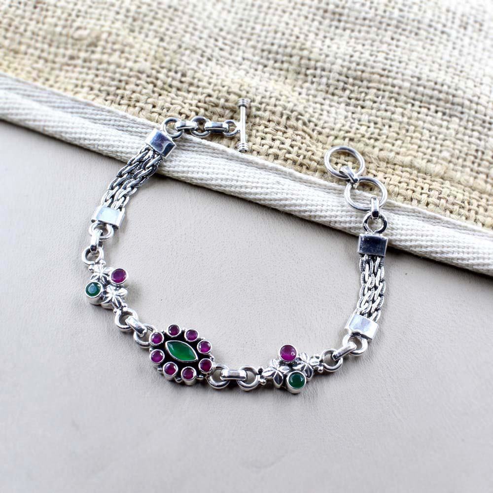 Real Sterling Silver Cut Stone Oxidized Bracelet Gift For Girls Women