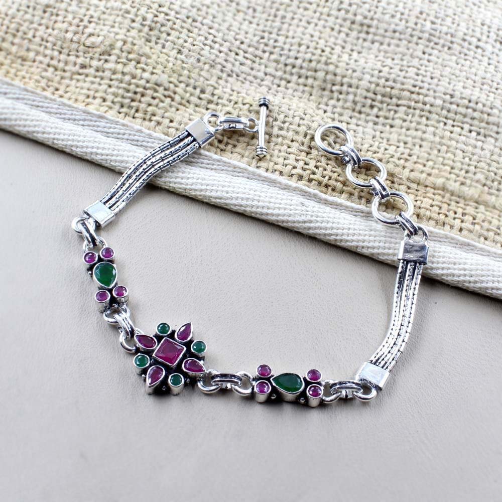 Authentic Look Real Sterling Silver Cut Stone Oxidized Bracelet Gift For Girls Women