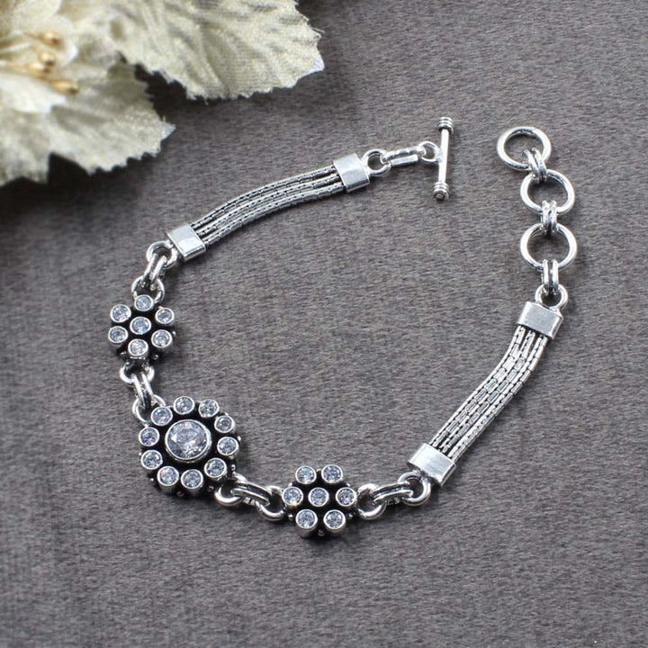 Real Sterling Silver CZ Oxidized Party Wear Bracelet Gift For Girls Women
