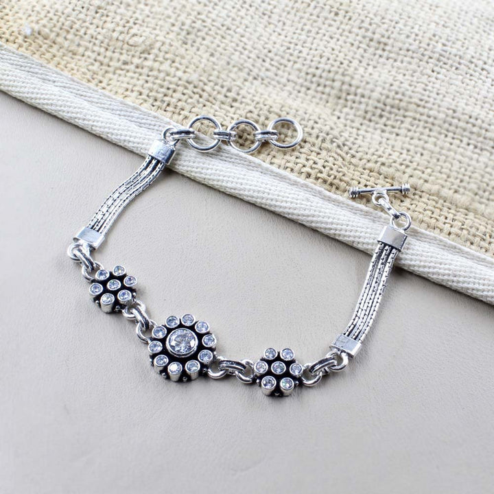 Real Sterling Silver CZ Oxidized Party Wear Bracelet Gift For Girls Women