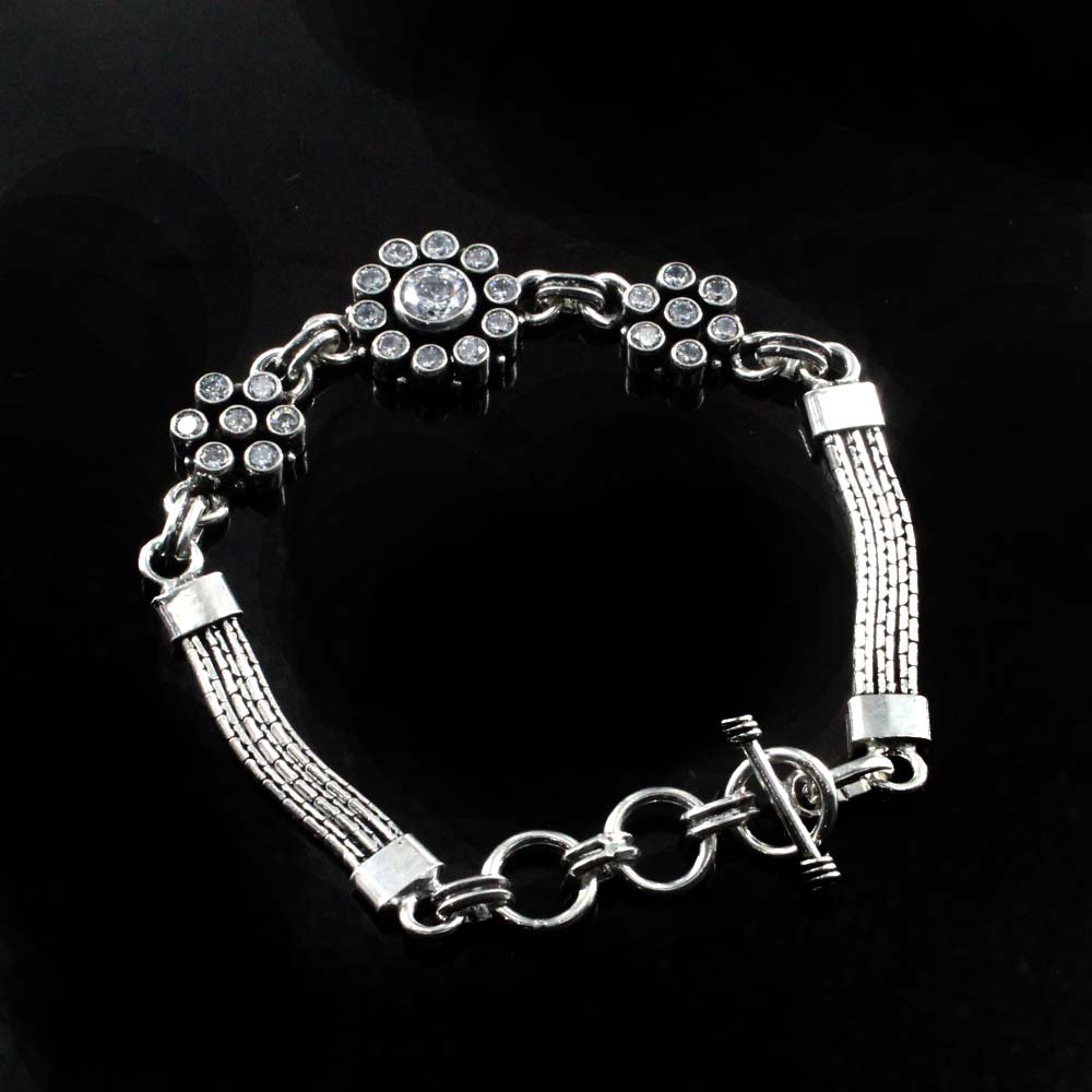 Real Sterling Silver CZ Oxidized Party Wear Bracelet Gift For Girls Women