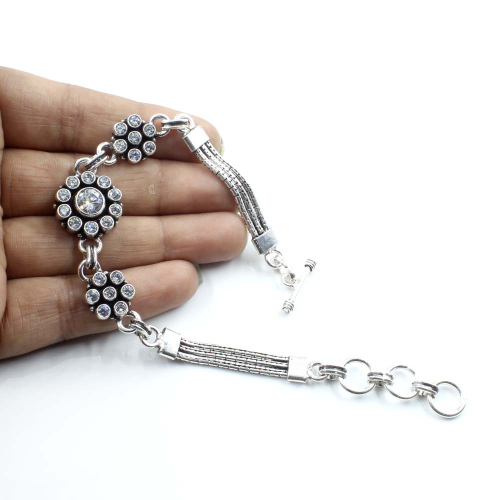 Real Sterling Silver CZ Oxidized Party Wear Bracelet Gift For Girls Women