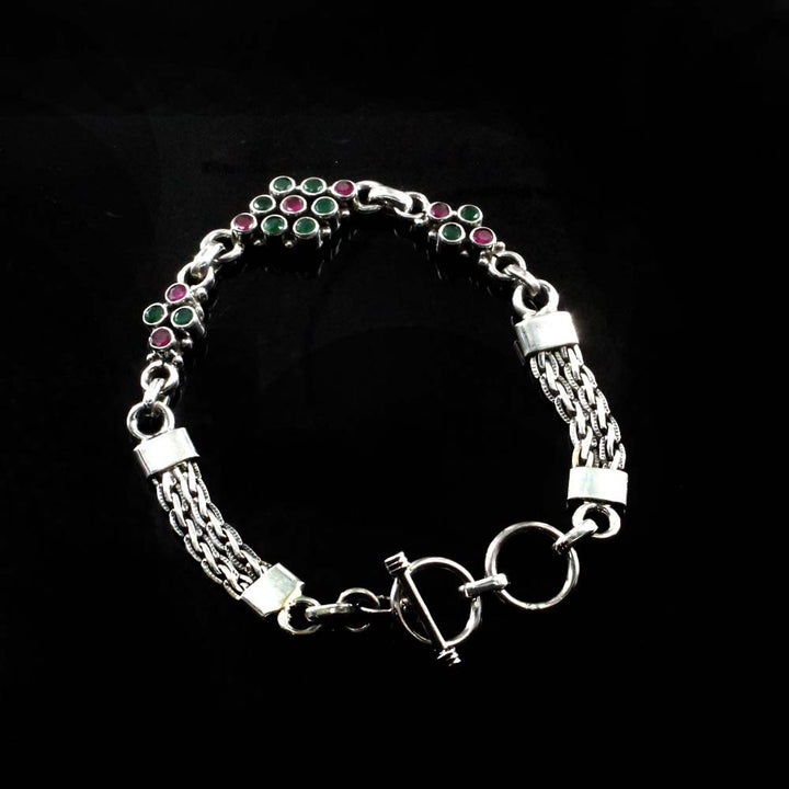 Boho Indian Real Silver Cut Stone Oxidized Bracelet Gift For Girls Women
