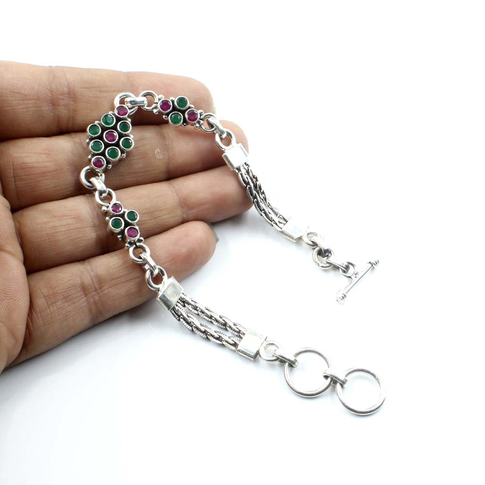 Boho Indian Real Silver Cut Stone Oxidized Bracelet Gift For Girls Women