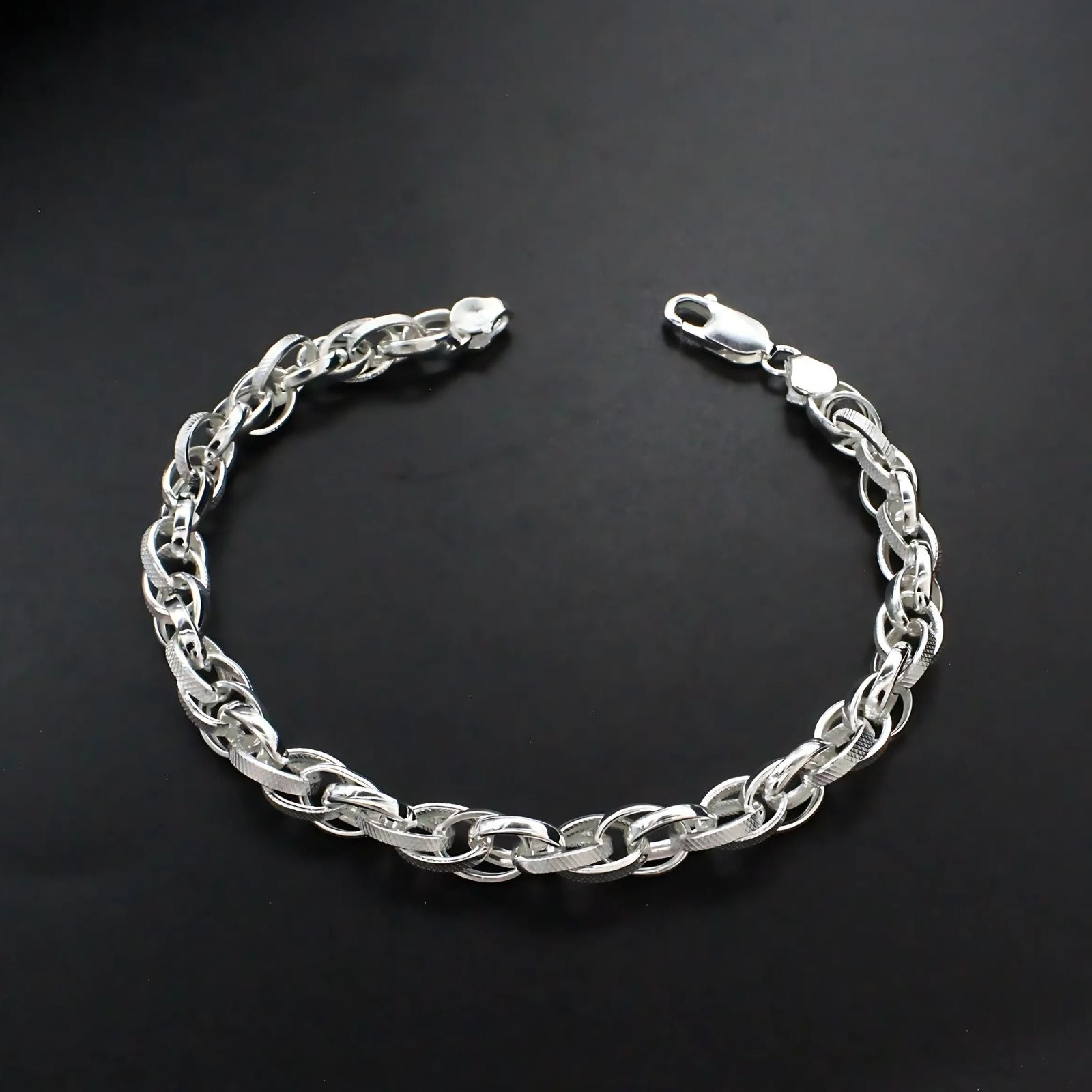 925 Sterling Silver trendy oval Link Men's Chain Bracelet 8
