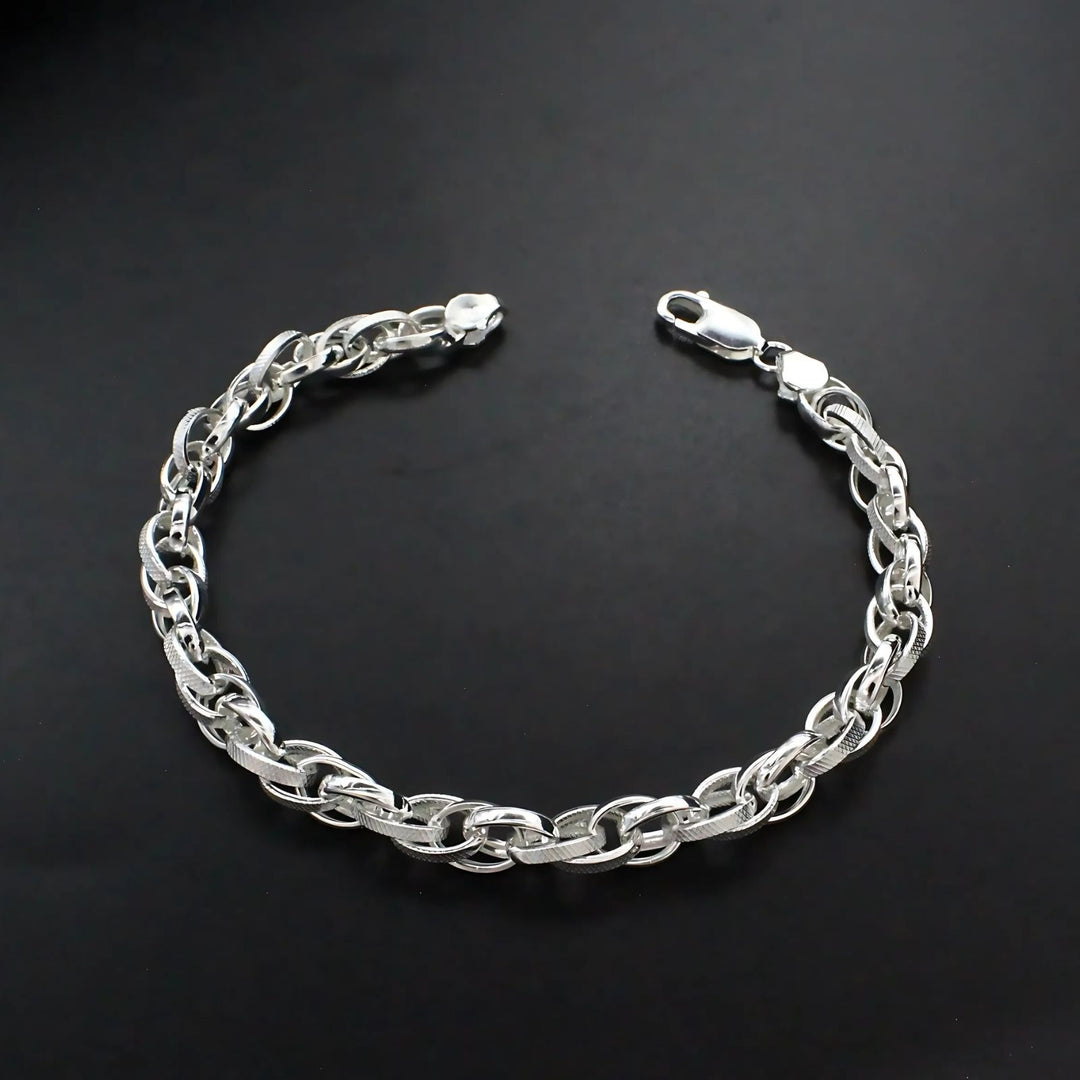 925 Sterling Silver trendy oval Link Men's Chain Bracelet 8"