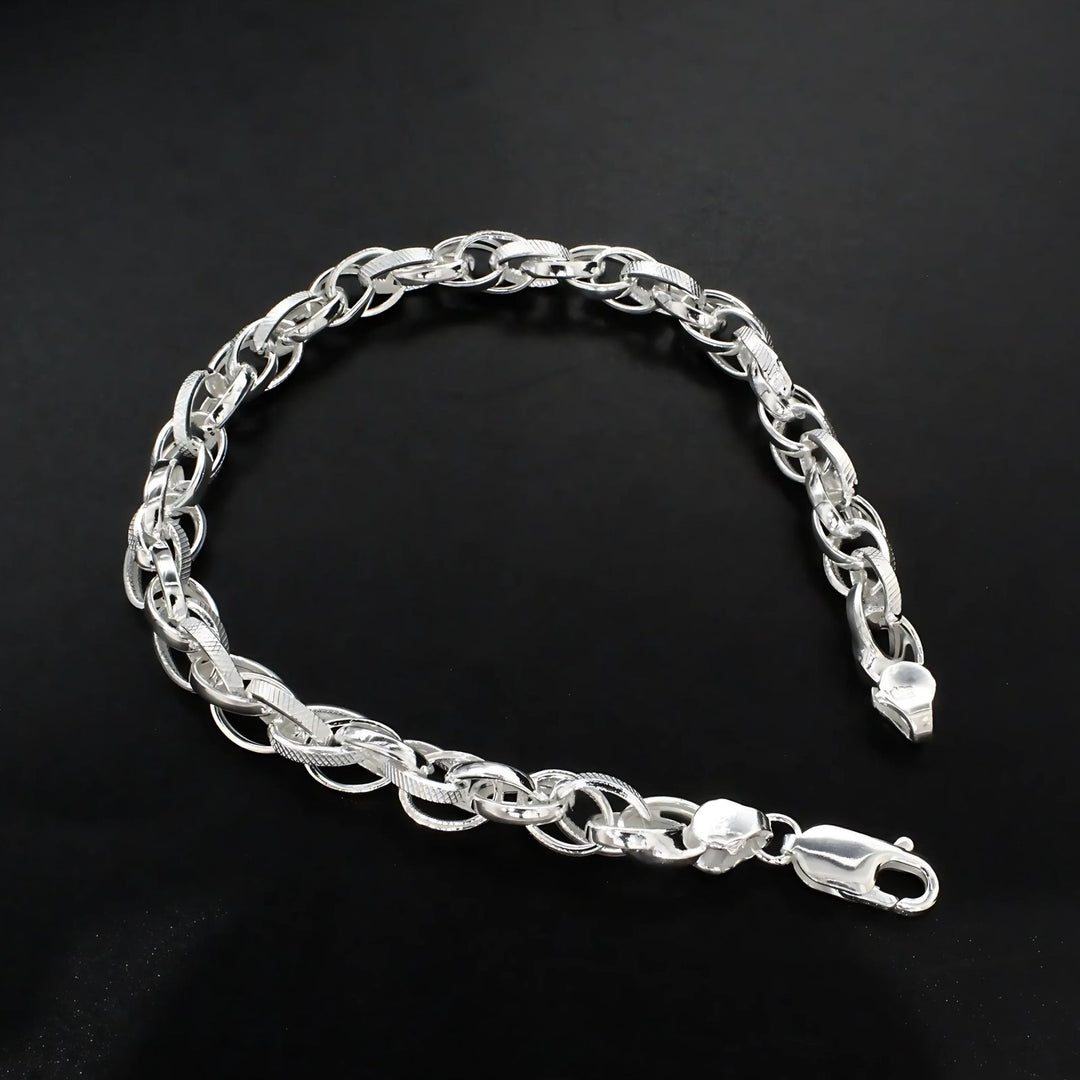 925 Sterling Silver trendy oval Link Men's Chain Bracelet 8"